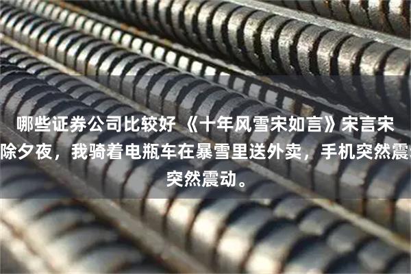 哪些证券公司比较好 《十年风雪宋如言》宋言宋宇 除夕夜，我骑着电瓶车在暴雪里送外卖，手机突然震动。